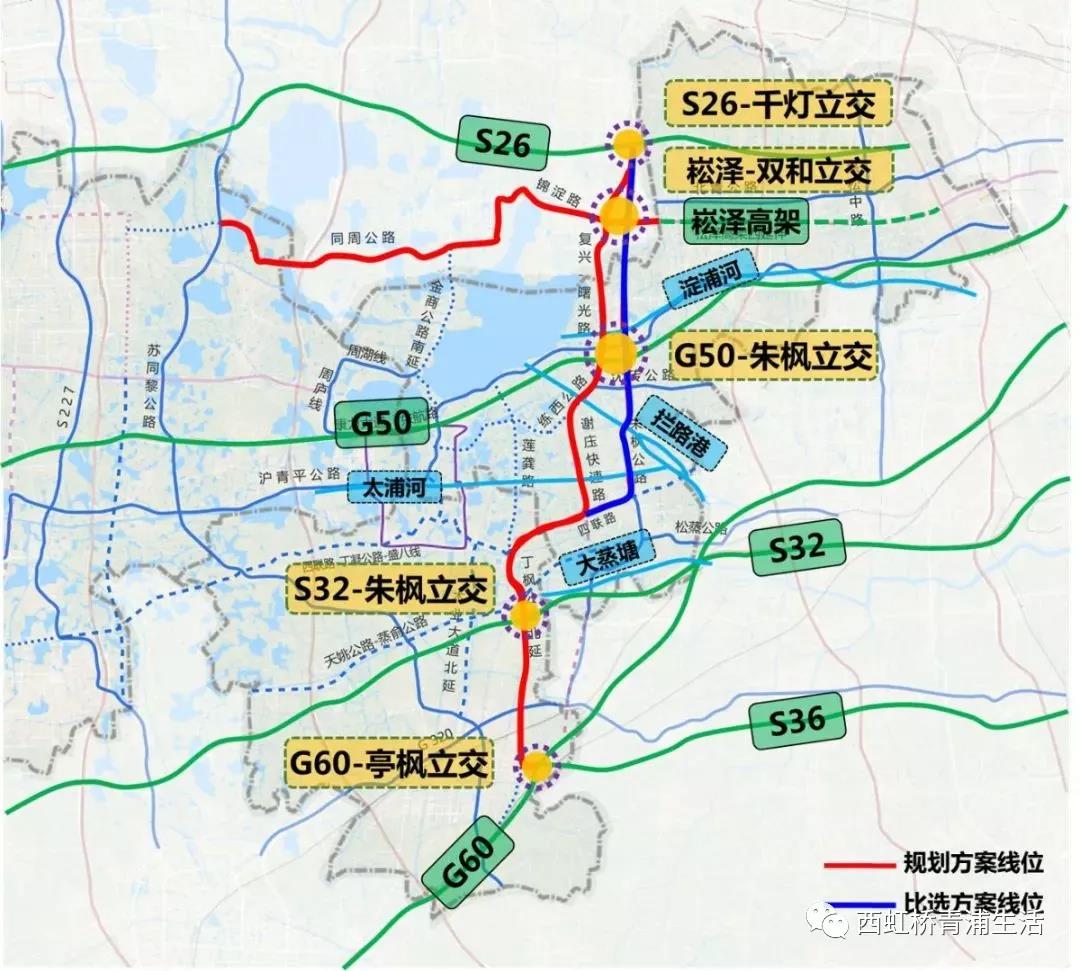 南起g60沪昆高速亭枫立交,向北与s32申嘉湖高速,g50沪渝高速衔接,经